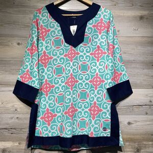 Simply Southern Tunic Women's XL 3/4 Sleeve Cover Up Bright Multicolor Geometric